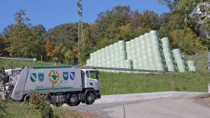 The finished bales stored for further transport at a suitable time